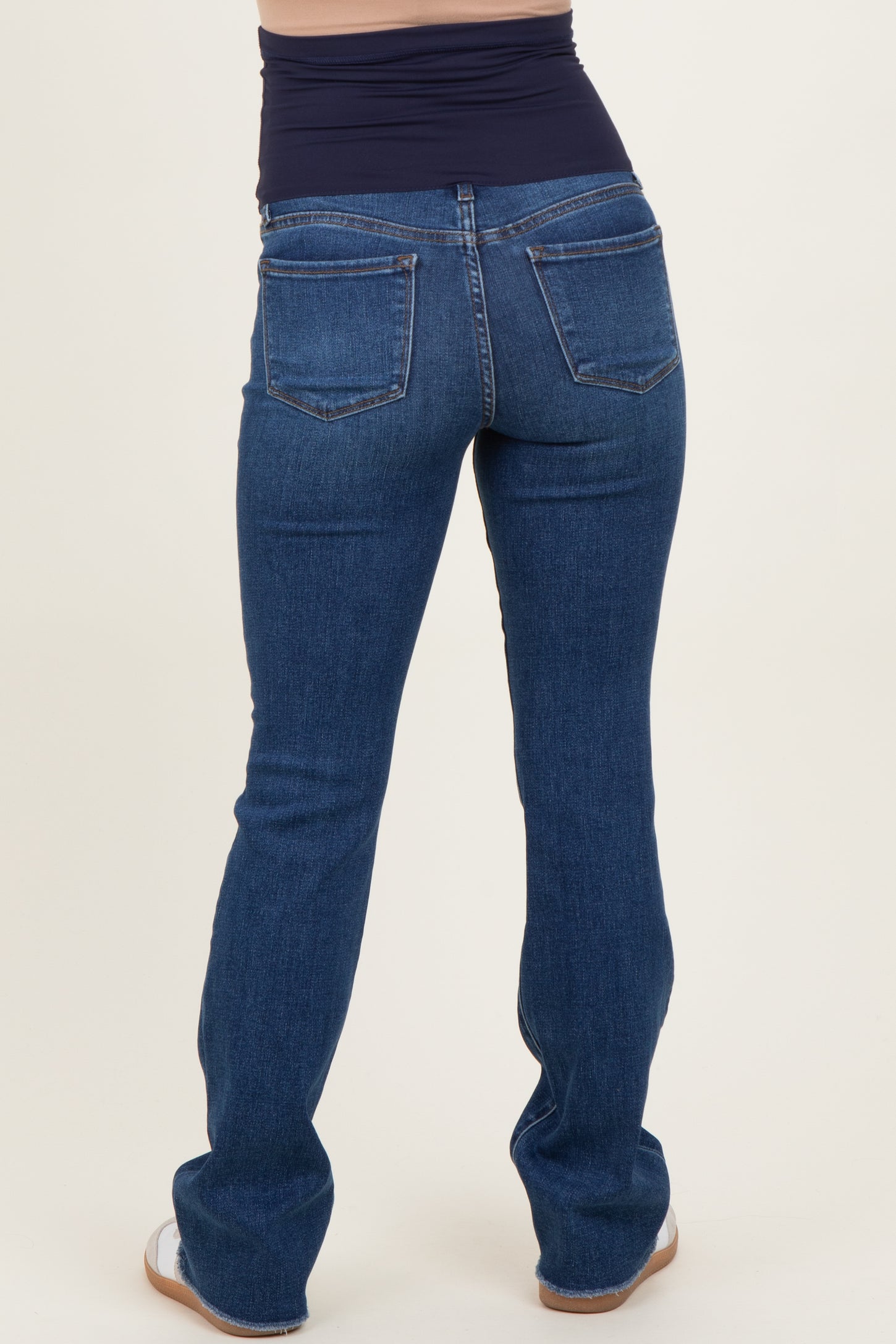 Navy Raw Hem Bootcut Maternity Jeans