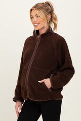 Brown Fleece Full Zip Maternity Jacket