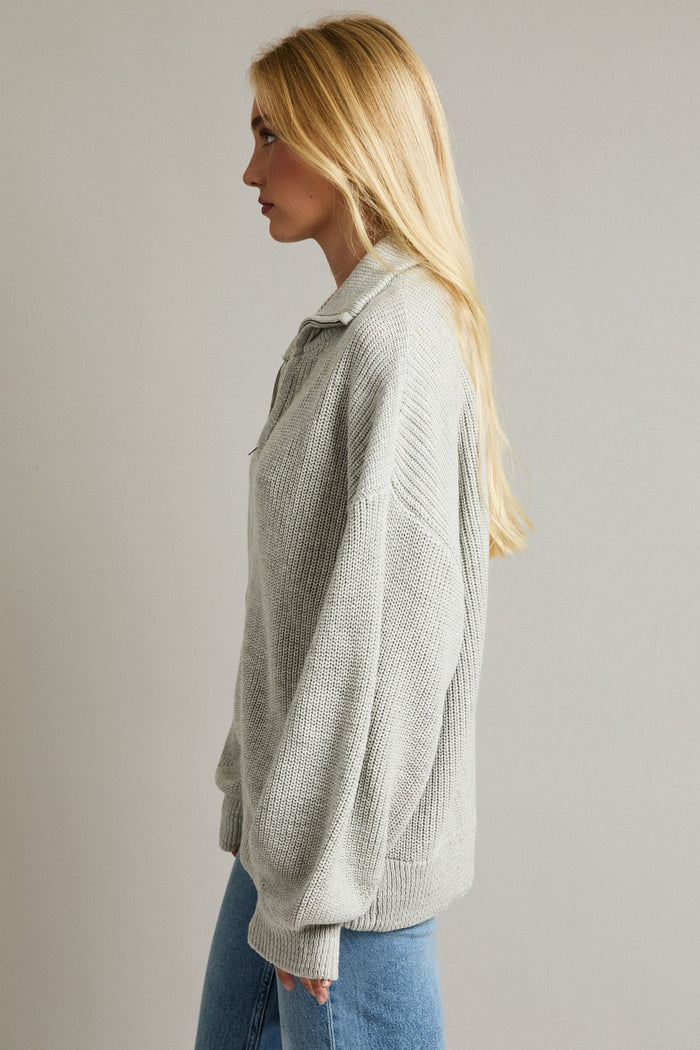 Heather Grey Oversized Zip Up Cardigan