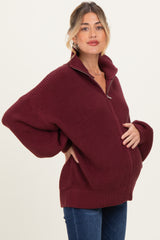 Burgundy Oversized Zip Up Maternity Cardigan