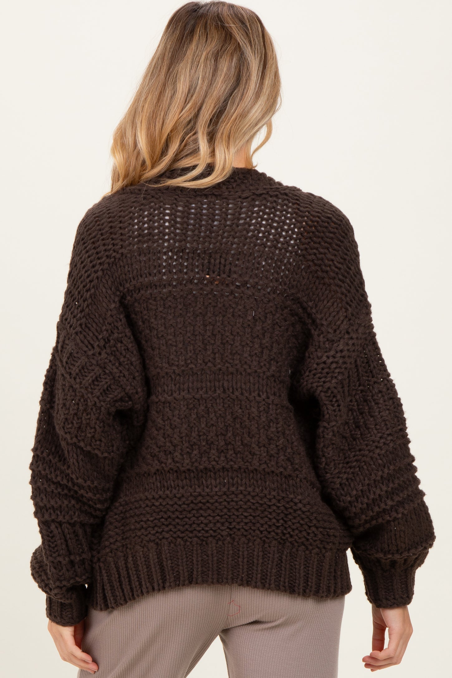 Brown Oversized Chunky Knit Maternity Cardigan