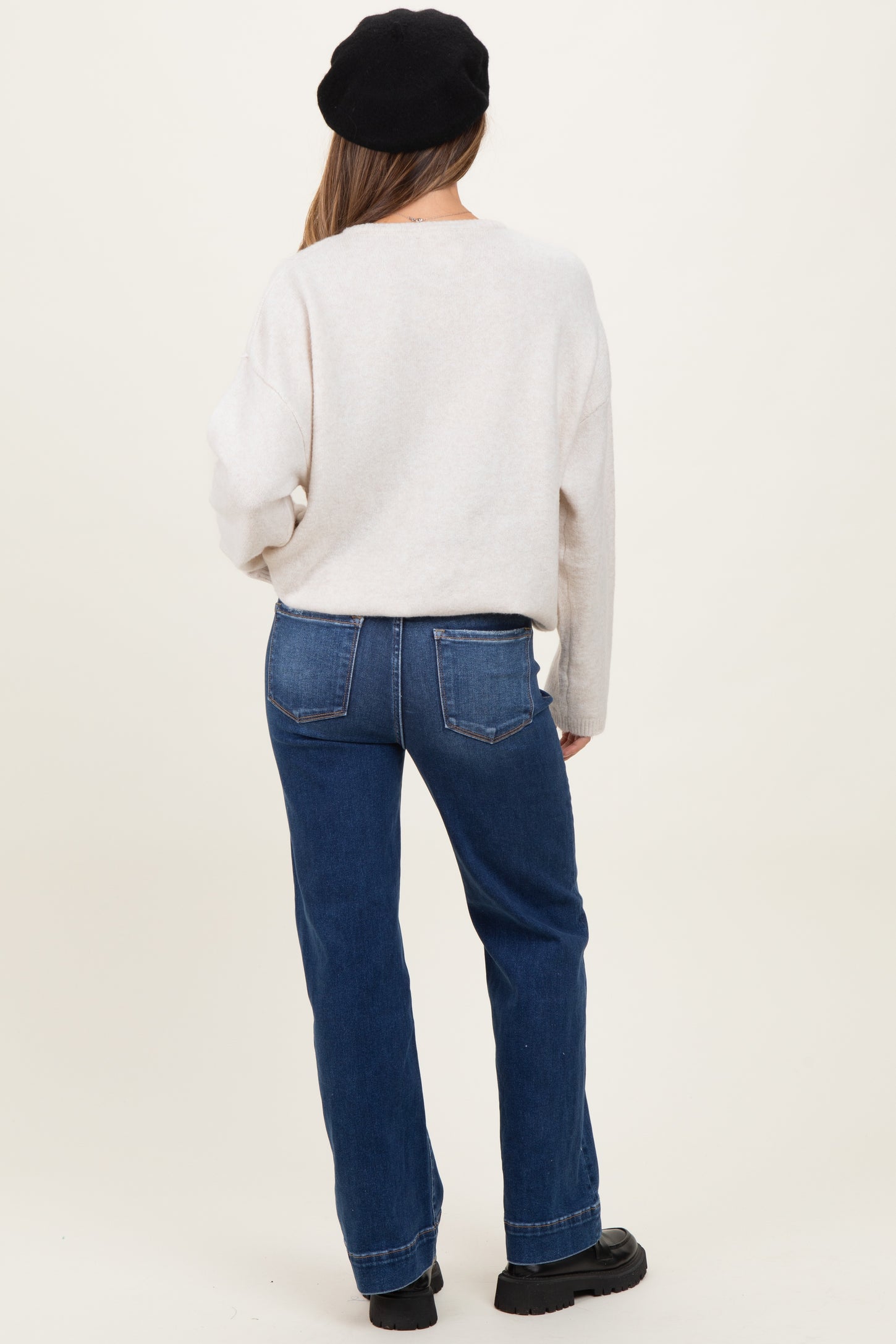 Navy Dark Wash Wide Leg Maternity Jeans