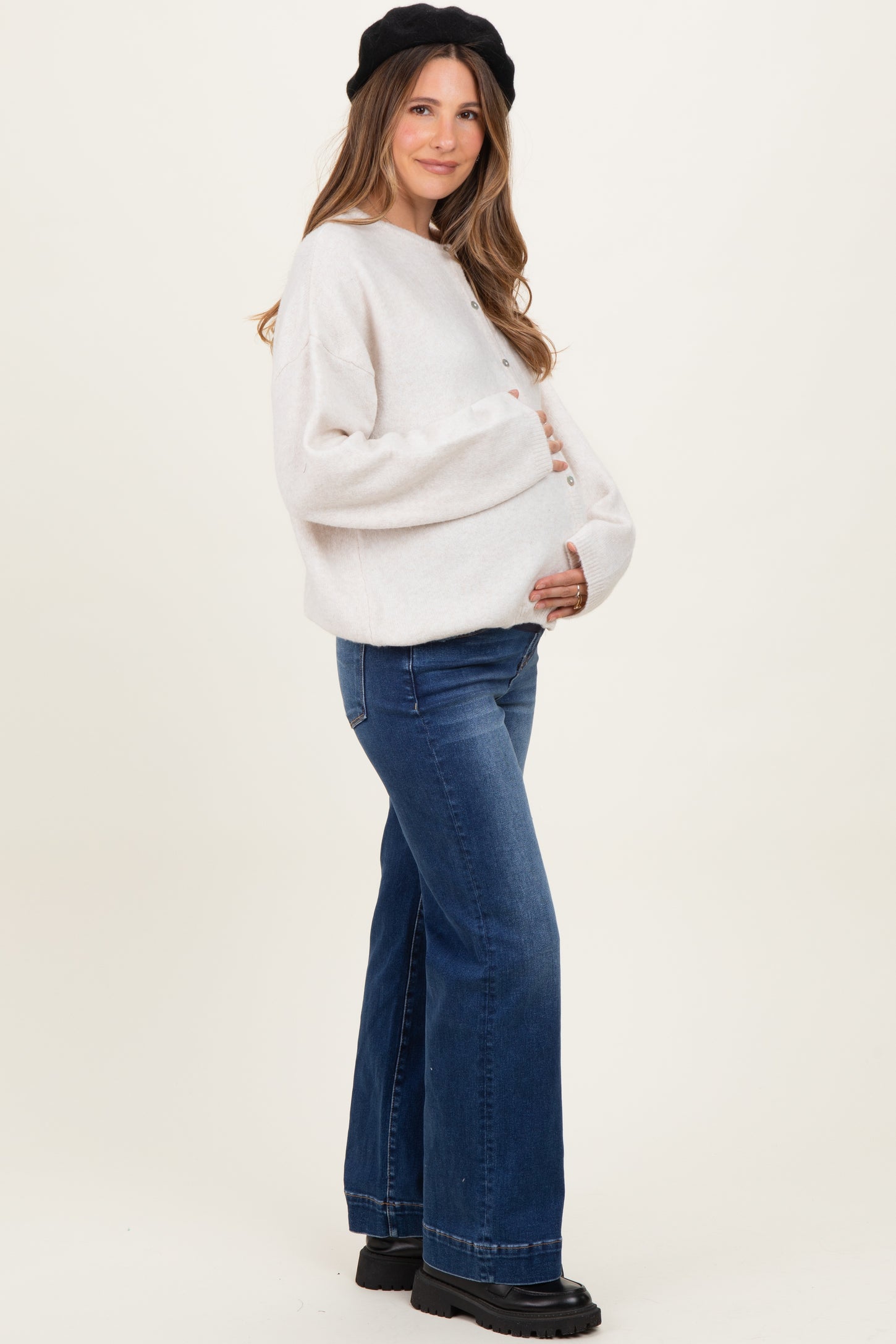 Navy Dark Wash Wide Leg Maternity Jeans