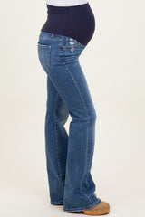 Blue Lightly Distressed Maternity Flare Jeans