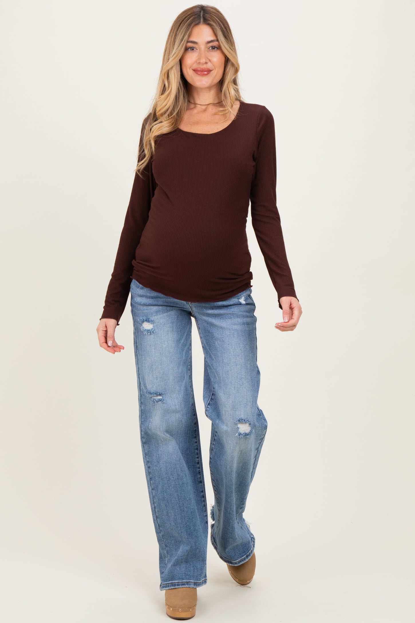Blue Vintage Wash Wide Leg Maternity Jeans