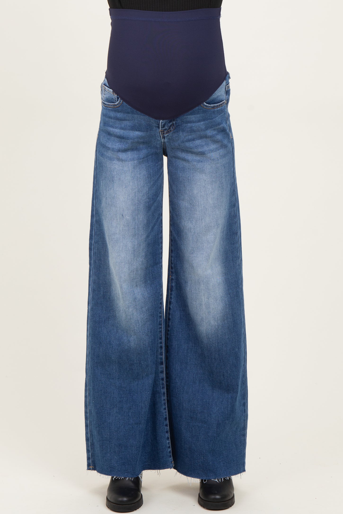 Blue Baggy Raw Hem Wide Leg Maternity Jeans