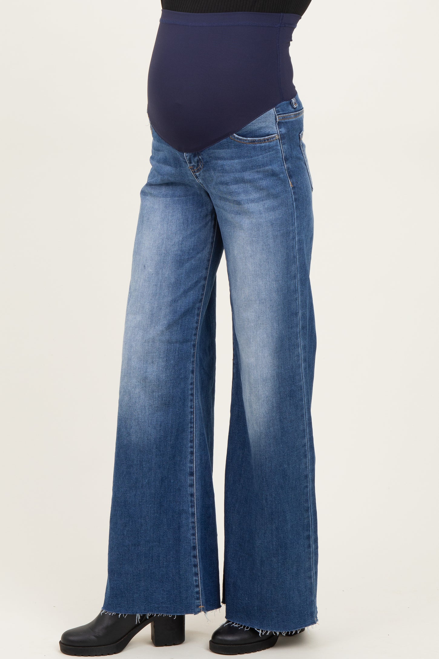 Blue Baggy Raw Hem Wide Leg Maternity Jeans