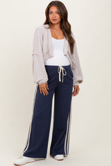 Beige Solid Ribbed Long Sleeve Cropped Maternity Cardigan