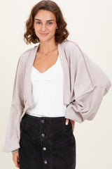 Beige Solid Ribbed Long Sleeve Cropped Maternity Cardigan