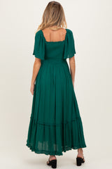 Forest Green Swiss Dot Ruffle Trim Maternity Maxi Dress