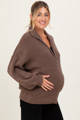 Light Mocha Oversized Zip Up Maternity Cardigan