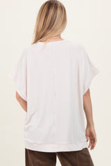 Cream Solid Ribbed Short Sleeve Oversized Tunic Top