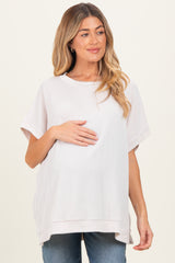 Cream Solid Ribbed Short Sleeve Oversized Maternity Tunic Top