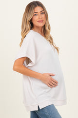 Cream Solid Ribbed Short Sleeve Oversized Maternity Tunic Top