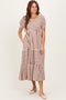 Cream/Camel Striped Short Sleeve Tiered Maxi Dress