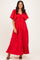 Red Textured Flutter Sleeve V-Neck Tiered Maxi Dress