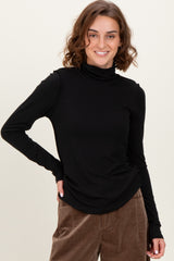 Black Solid Long Sleeve Ribbed Turtle Neck Top