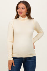 Yellow Solid Long Sleeve Ribbed Turtle Neck Maternity Top