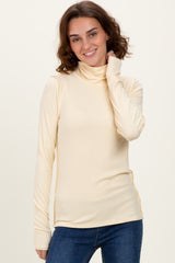 Yellow Solid Long Sleeve Ribbed Turtle Neck Top