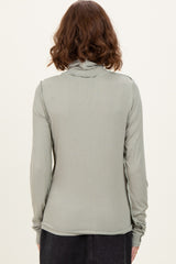 Light Olive Solid Long Sleeve Ribbed Turtle Neck Top