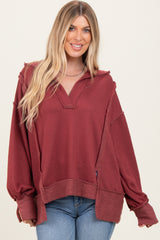 Burgundy Long Sleeve Reverse Stitch Collared Top