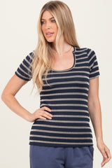 Navy Stripe Short Sleeve Round Neck Top
