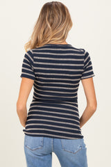 Navy Stripe Short Sleeve Round Neck Maternity Top