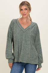 Olive Brushed Long Sleeve V-Neck Maternity Sweatshirt