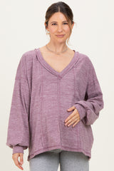 Plum Brushed Long Sleeve V-Neck Maternity Sweatshirt