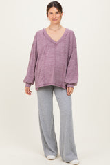 Plum Brushed Long Sleeve V-Neck Maternity Sweatshirt