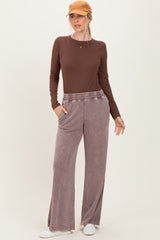 Mocha Mineral Wash Waffle Knit Contrast Lounge Pants