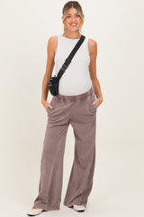 Mocha Mineral Wash Waffle Knit Contrast Maternity Lounge Pants