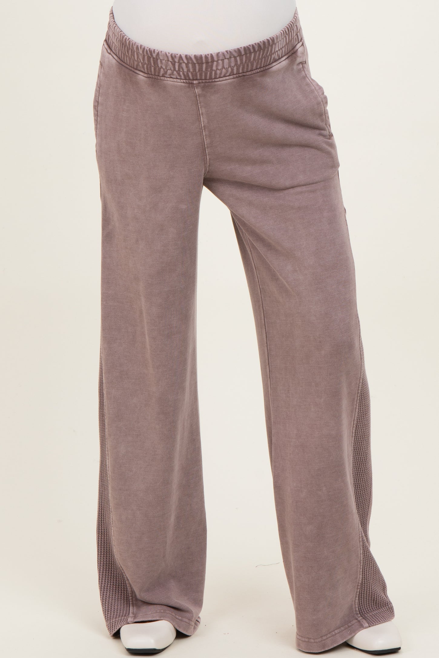 Mocha Mineral Wash Waffle Knit Contrast Maternity Lounge Pants