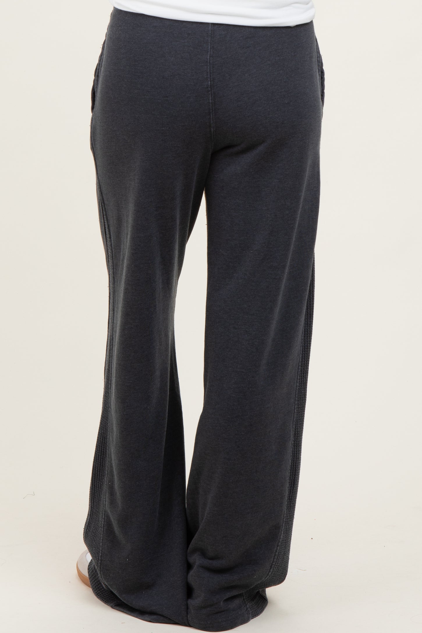 Black Mineral Wash Waffle Knit Contrast Maternity Lounge Pants