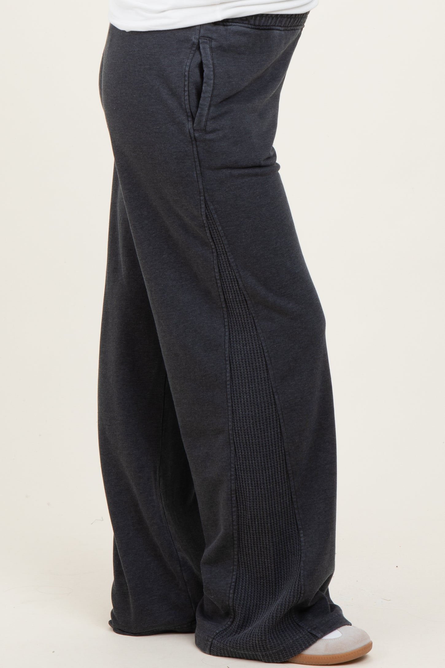 Black Mineral Wash Waffle Knit Contrast Maternity Lounge Pants