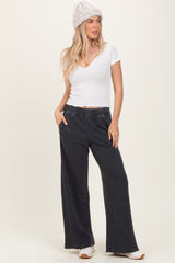 Black Mineral Wash Waffle Knit Contrast Maternity Lounge Pants