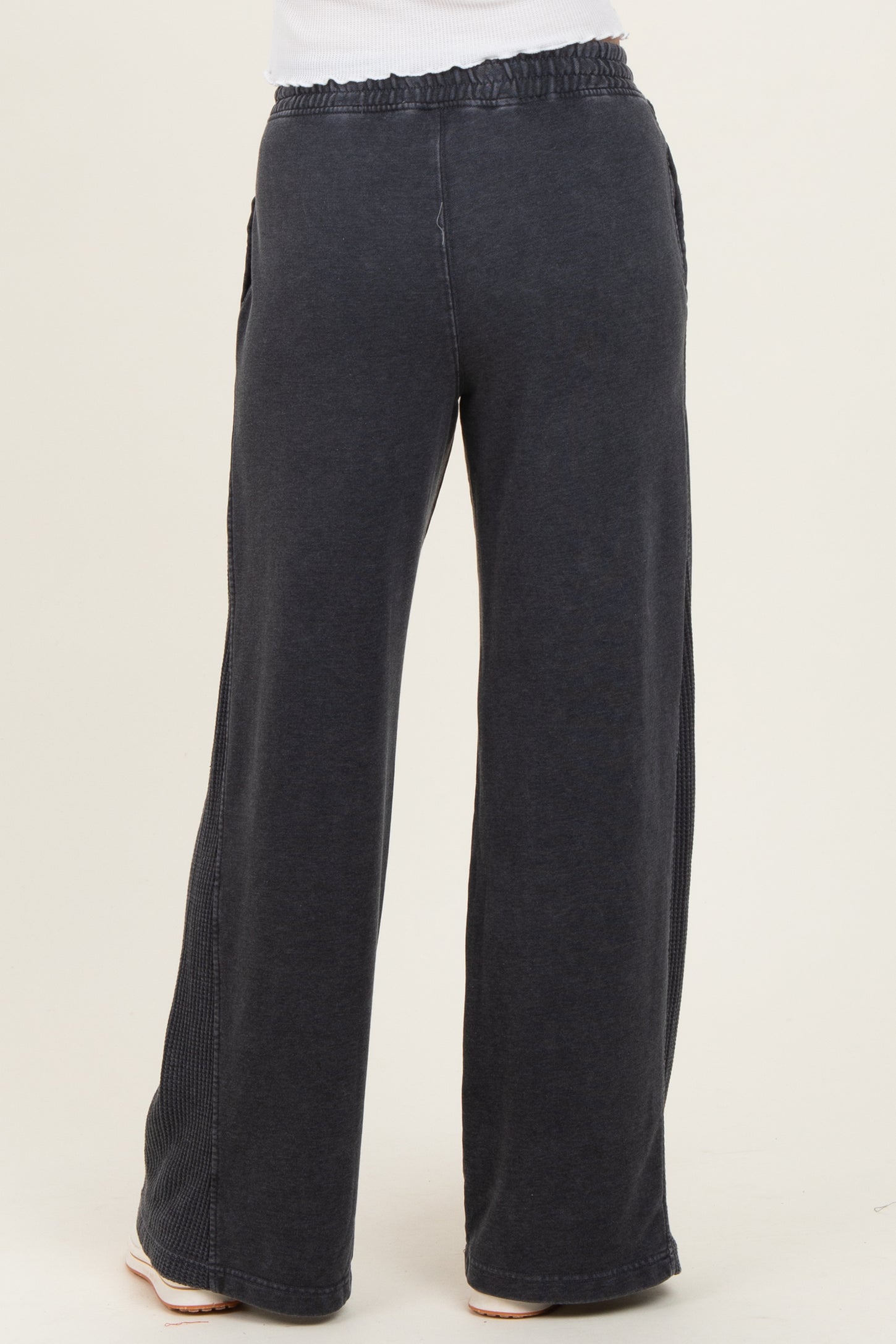 Black Mineral Wash Waffle Knit Contrast Lounge Pants
