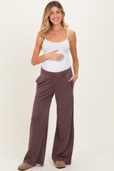 Burgundy Mineral Wash Waffle Knit Contrast Maternity Lounge Pants
