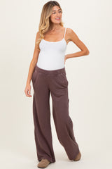 Burgundy Mineral Wash Waffle Knit Contrast Maternity Lounge Pants