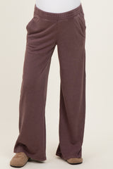 Burgundy Mineral Wash Waffle Knit Contrast Maternity Lounge Pants