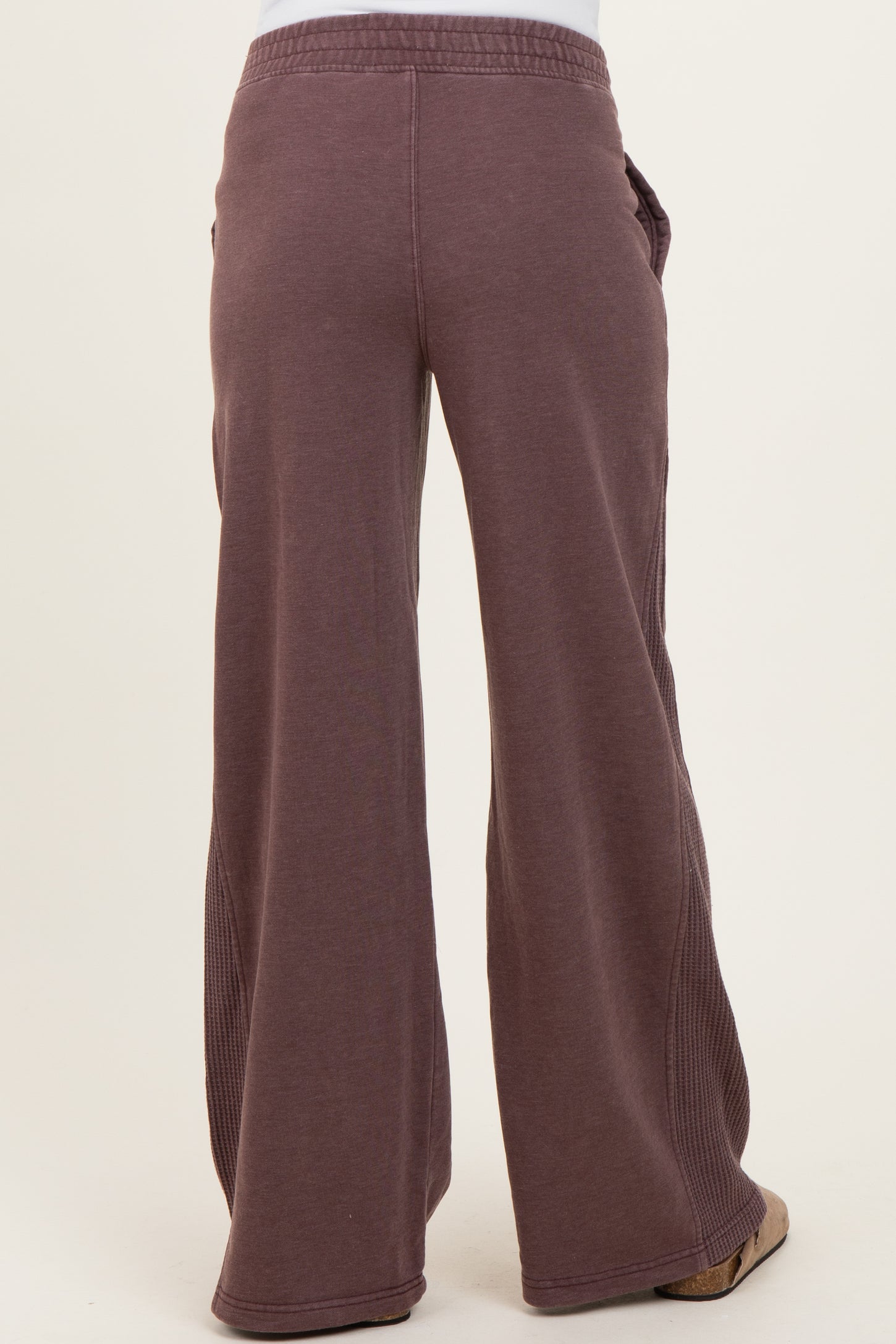 Burgundy Mineral Wash Waffle Knit Contrast Maternity Lounge Pants
