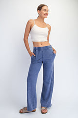 Light Navy Mineral Wash Waffle Knit Contrast Lounge Pants