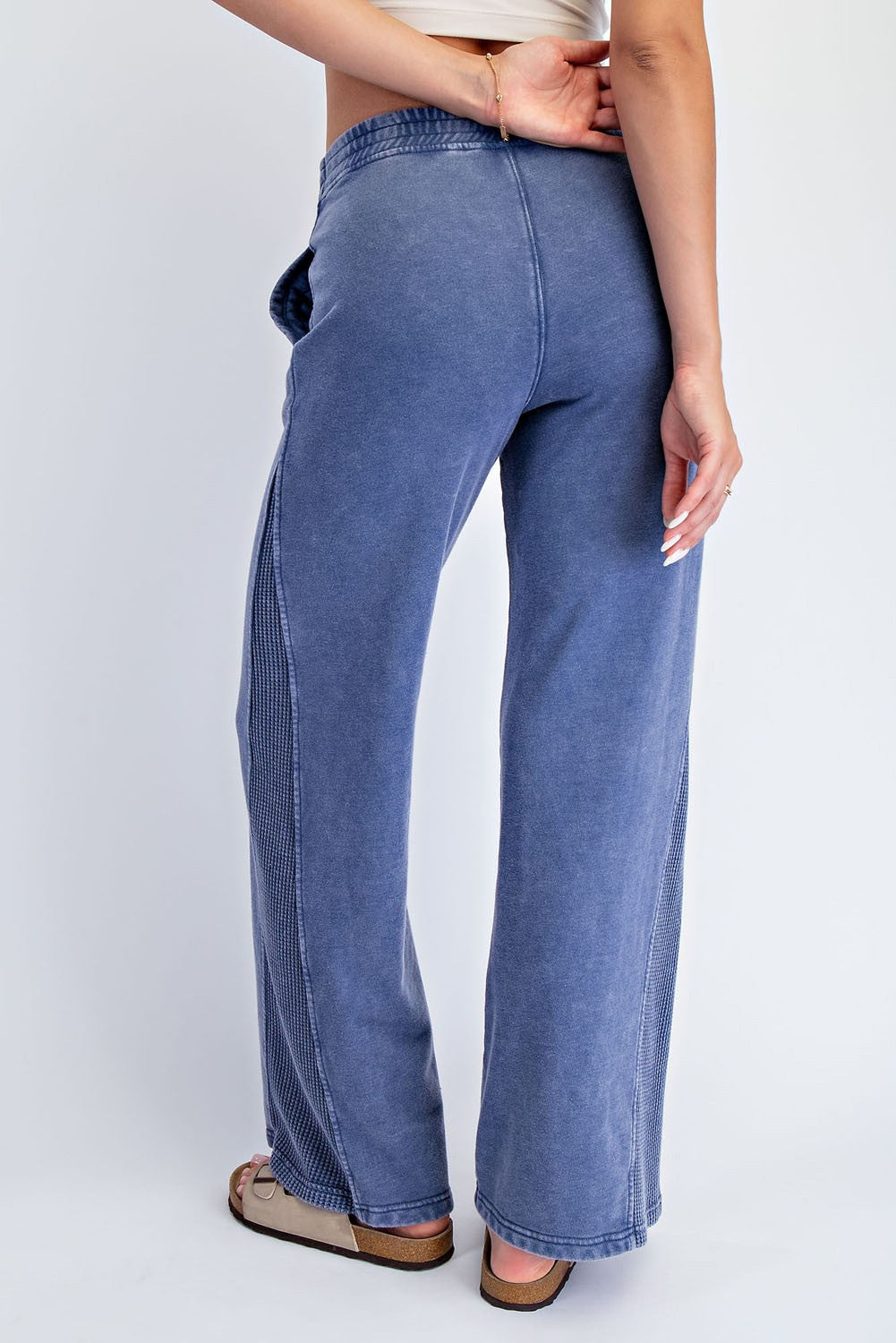 Light Navy Mineral Wash Waffle Knit Contrast Lounge Pants