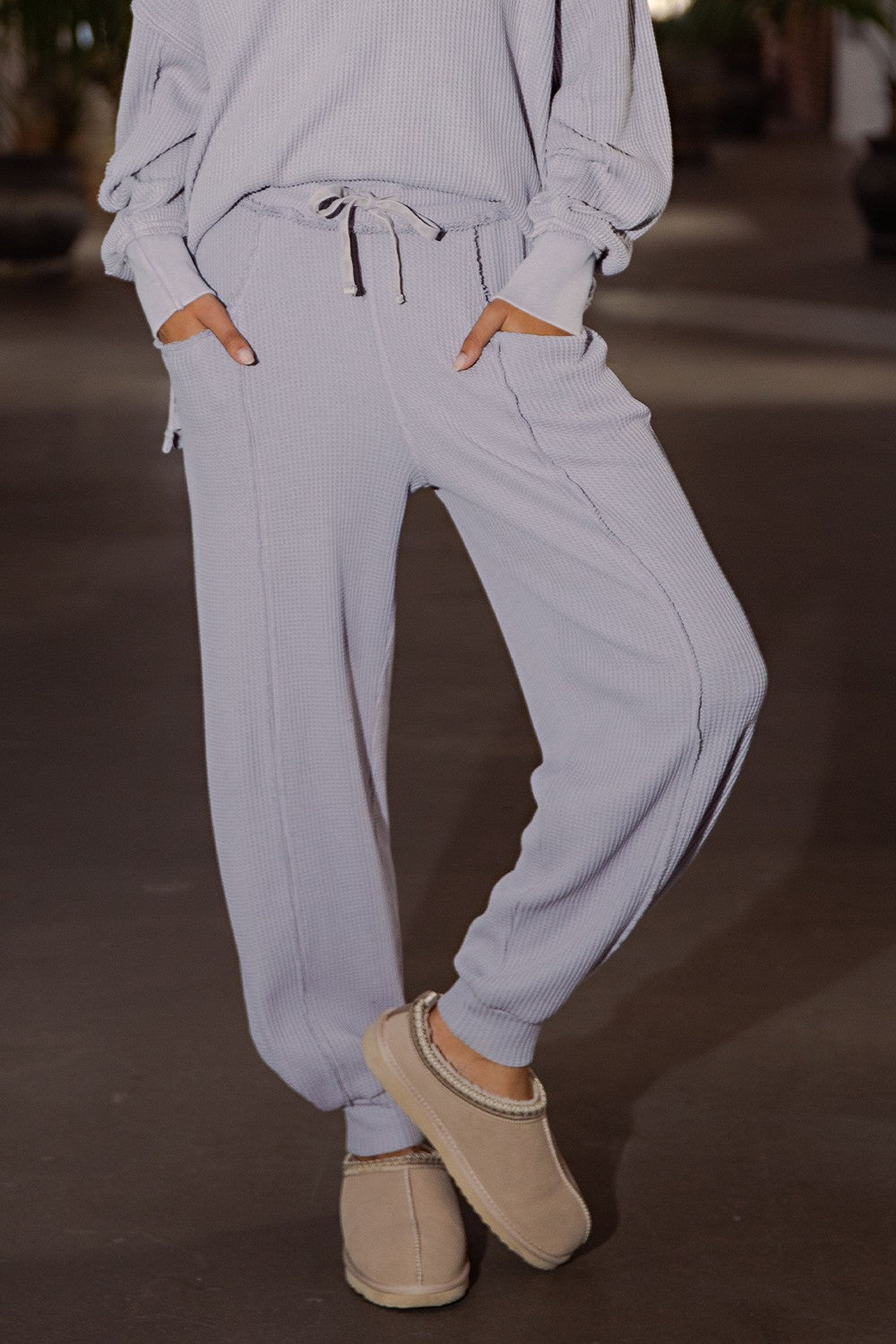 Lavender Raw Seam Waffle Knit Joggers