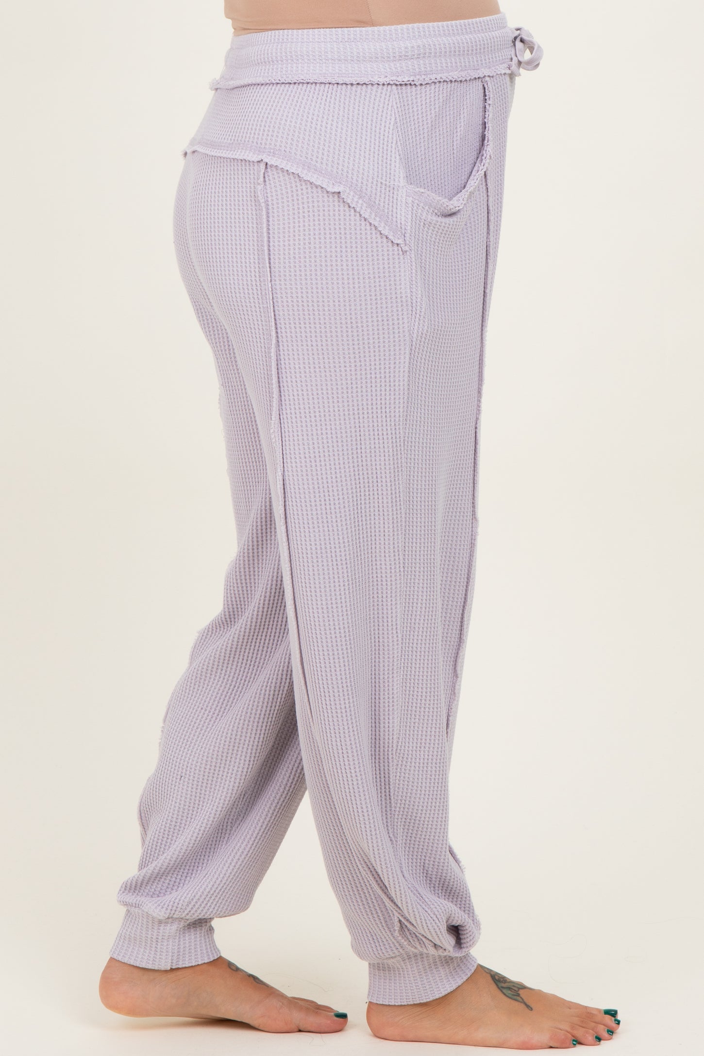 Lavender Raw Seam Waffle Knit Maternity Joggers