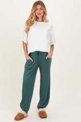 Teal Raw Seam Waffle Knit Maternity Joggers