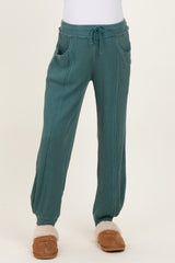 Teal Raw Seam Waffle Knit Maternity Joggers