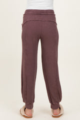 Burgundy Raw Seam Waffle Knit Maternity Joggers
