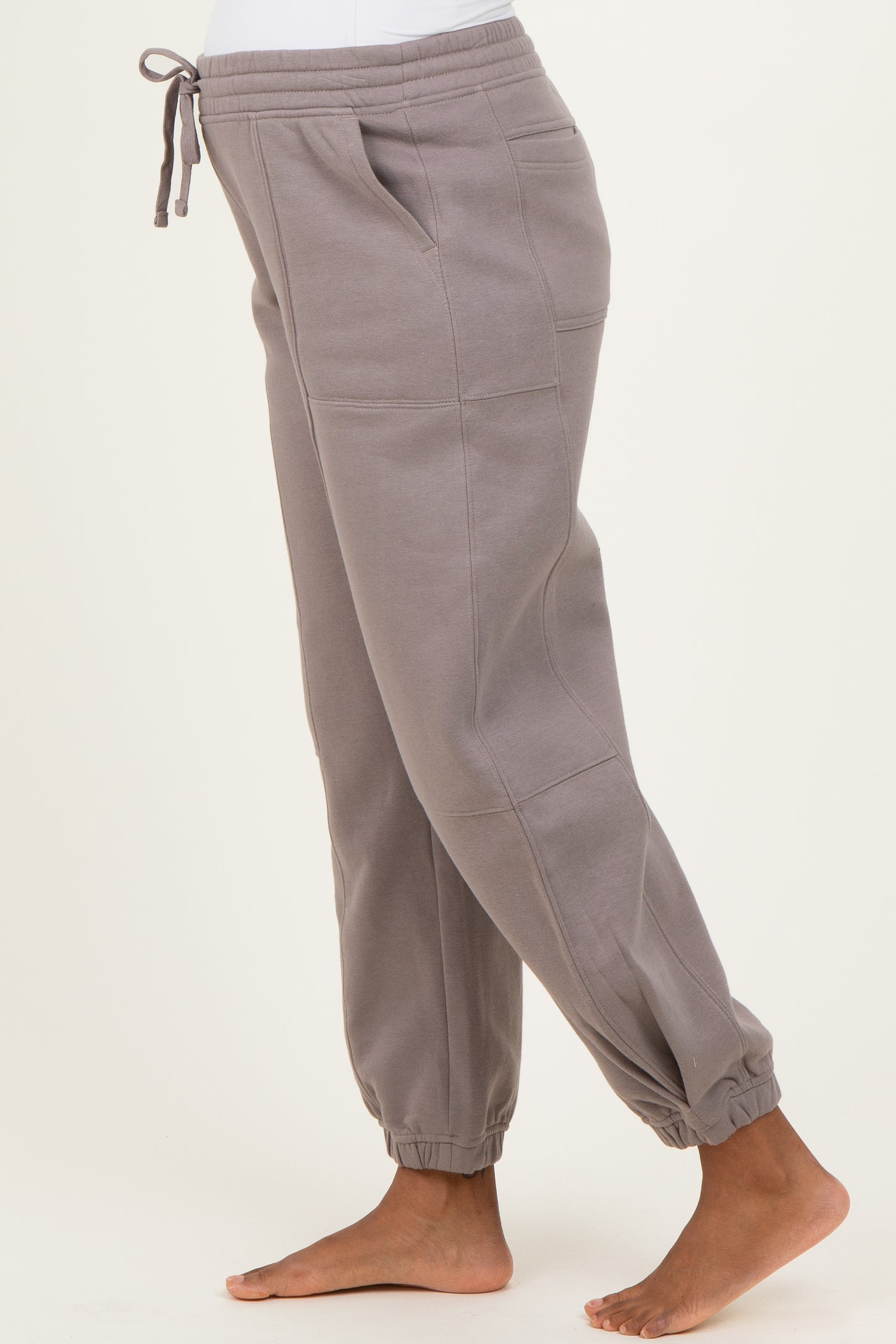 Camel Multi Seam Fleece Maternity Sweatpants