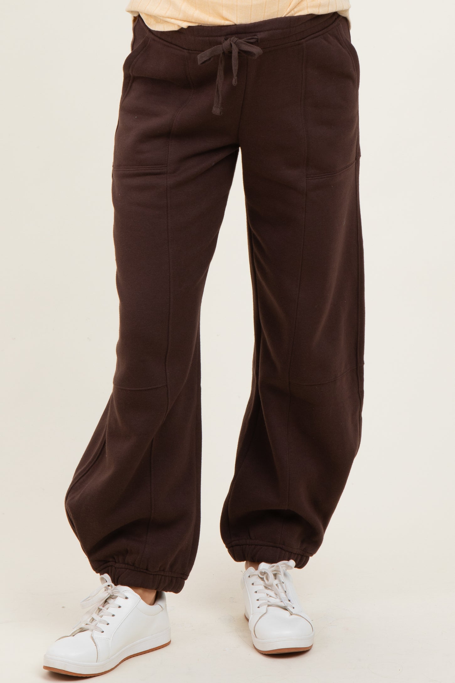 Brown Multi Seam Fleece Maternity Sweatpants